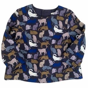 Cat Print Textured Navy Top Size 12